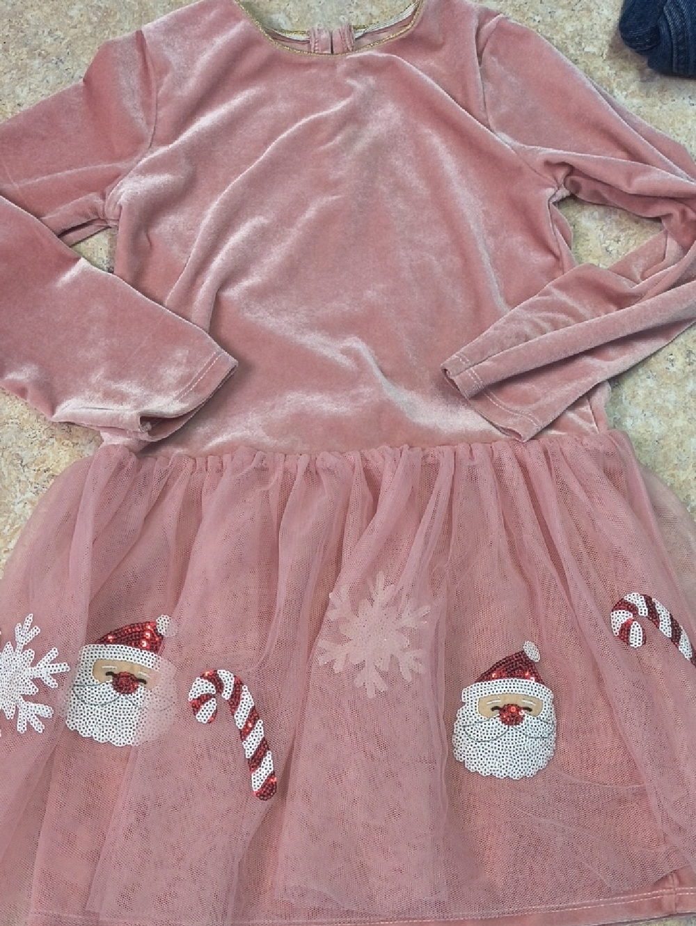Used Mud Pie Pink Velvet Tulle Santa & Candy Cane Dress Size 4t